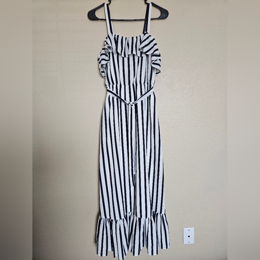 Betsey Johnson Striped Ruffle Maxi Dress